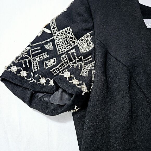 Liz Claiborne Womens Dress Black Size P6 100% Polyester Beaded Short Sleeves Zip - Picture 9 of 12